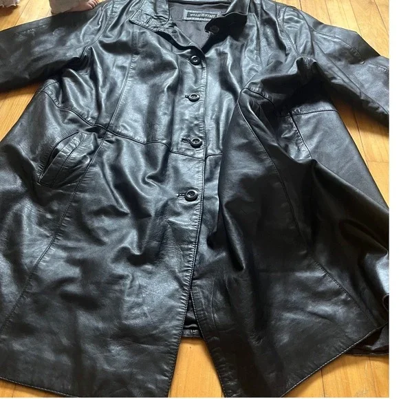 Pelle & Fino Womens Black Leather Button Up Collar Jacket Coat - Picture 9 of 9